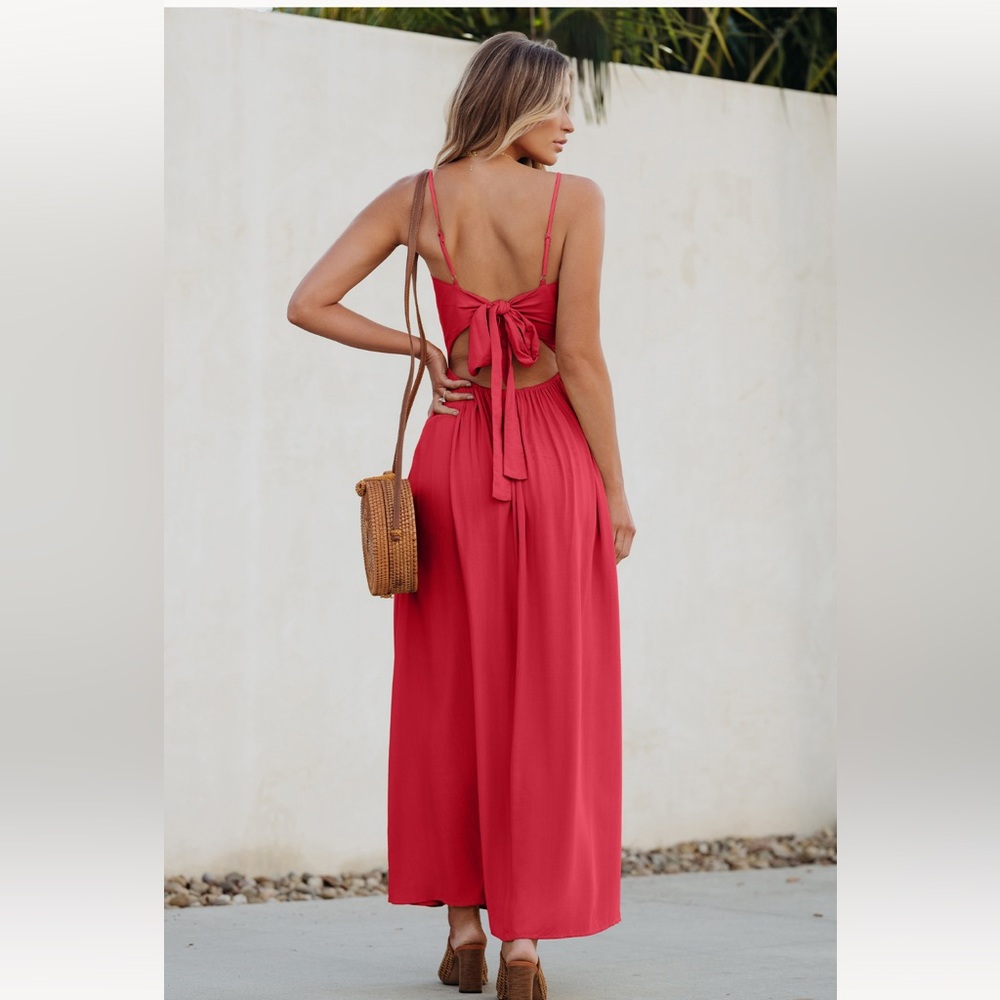 Summer Cutout Spaghetti Straps Flowy  Maxi Sun‎ Dresses